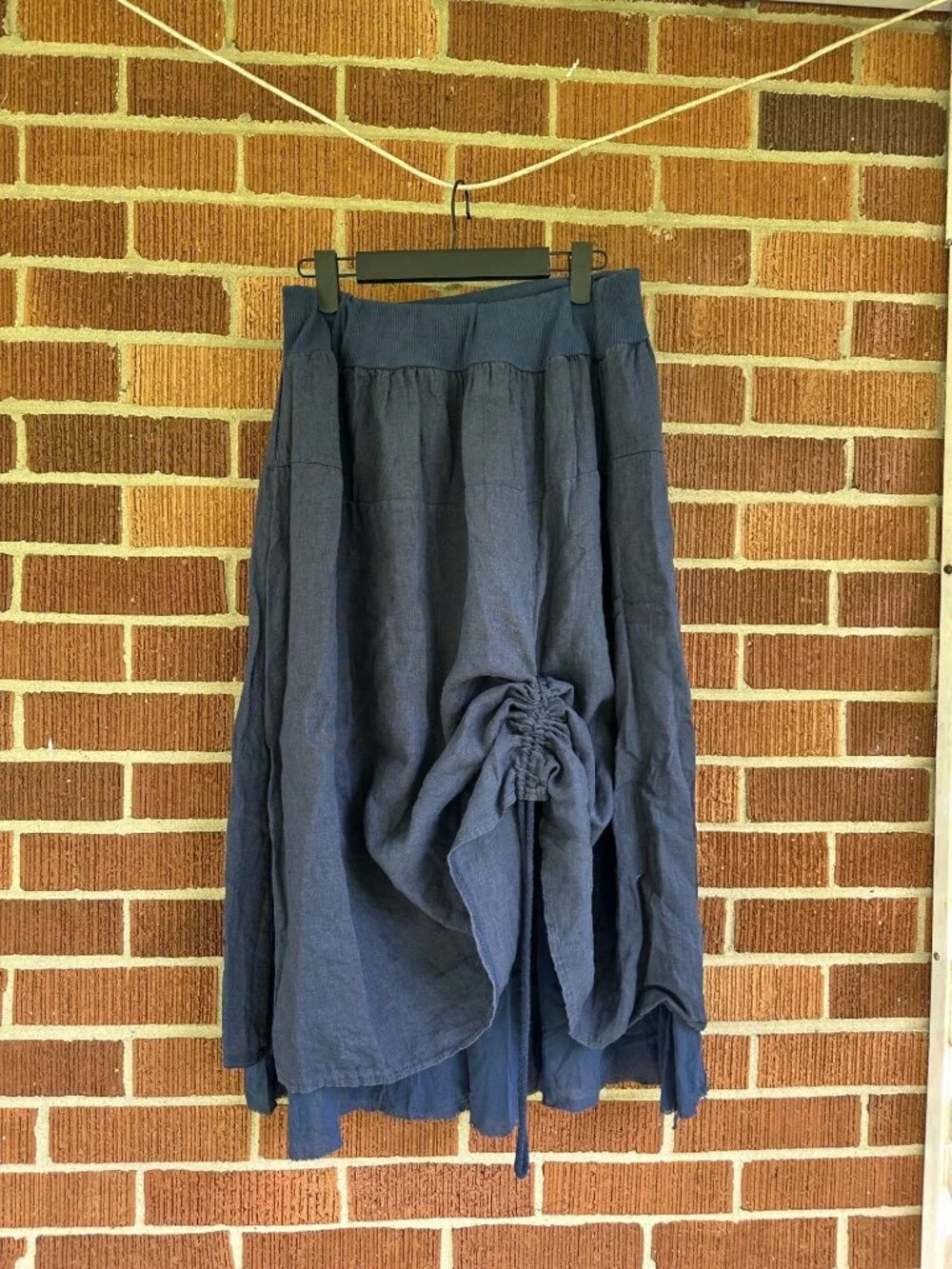 Made in Italy Navy Blue Linen Blend Double Layer Lagenlook Midi Skirt L XL - Picture 2 of 12